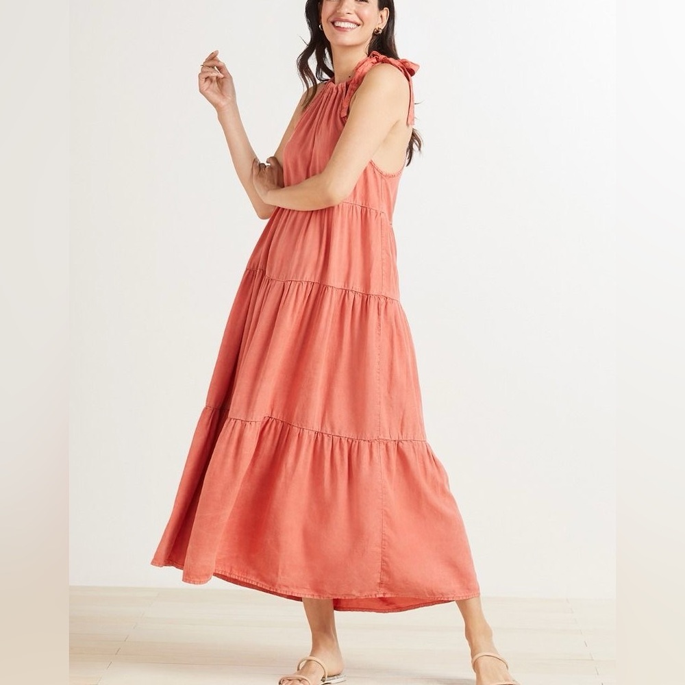 NWOT Linen Cloth & Stone Coral Sleeveless Tiered Dress